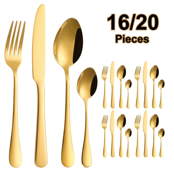 8//20pcs Gold Besteck Küchen utensilien versand kostenfrei schwarz Geschirrset Edelstahl Geschirr Spiegel Messer Gabel Löffel