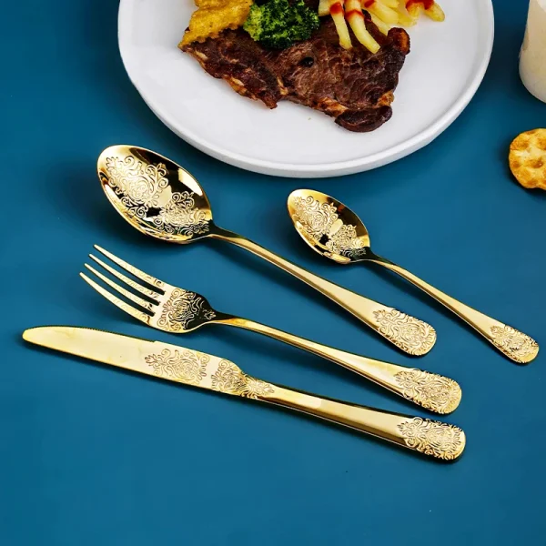 Gold Besteck Set Edelstahl Gabel Löffel Messer Geschirr Kit Luxus Besteck Set Geschirr Für Home Küche Restaurant – Bild 5