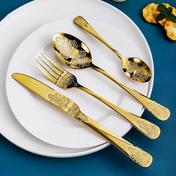 Gold Besteck Set Edelstahl Gabel Löffel Messer Geschirr Kit Luxus Besteck Set Geschirr Für Home Küche Restaurant – Bild 6