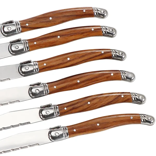 Jaswehome 6 Stück Holzmaserung Griff Steak Messer Gabel Sammlung Westlichen Lebensmittel Messer und Gabel Set Edelstahl Besteck Utensilien – Bild 3