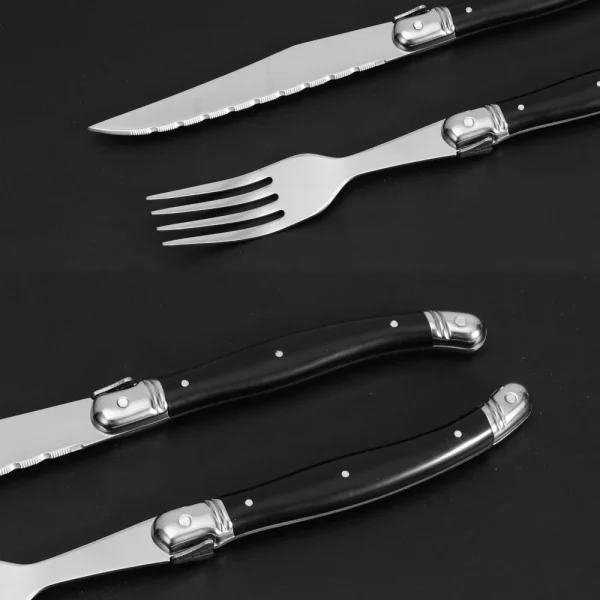 Set Von 6 Edelstahl Steak Messer Und Gabeln Full Tang Laguiole Stahl Besteck Abendessen Set Mit Schwarz ABS Griff geschirre – Bild 6