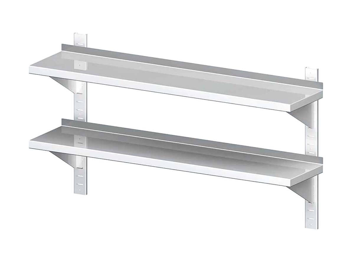 Doppel-Wandbord Edelstahl mit Konsolen und Wandschienen, höhenverstellbar, BTH 1200 x 300 x 660 mm