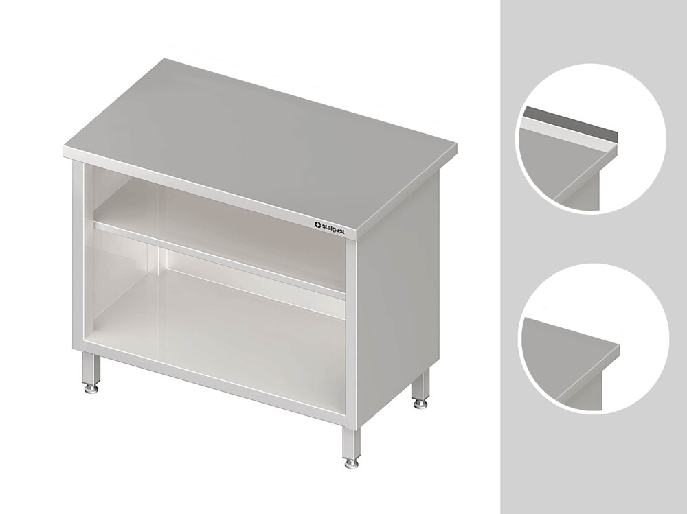 Arbeitsschrank PROFI Edelstahl offen mit Grund- und Zwischenboden, ohne Aufkantung, Bautiefe 600 mm, verschweißt, BTH 1300 x 600 x 850 mm