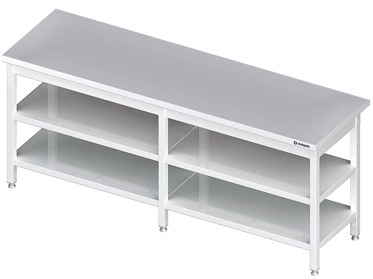Arbeitstisch PROFI Edelstahl mit Grund- und Zwischenboden ohne Aufkantung 2700x600x850 mm verschweißt