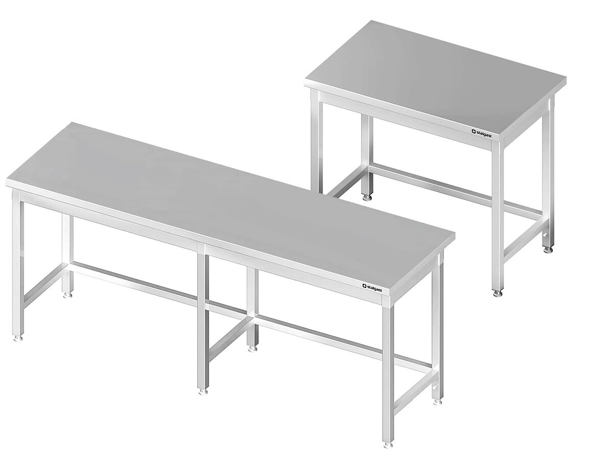 Arbeitstisch PROFI Edelstahl mit Verstrebung, ohne Aufkantung, 2200 x 600 x 850 mm, verschweißt
