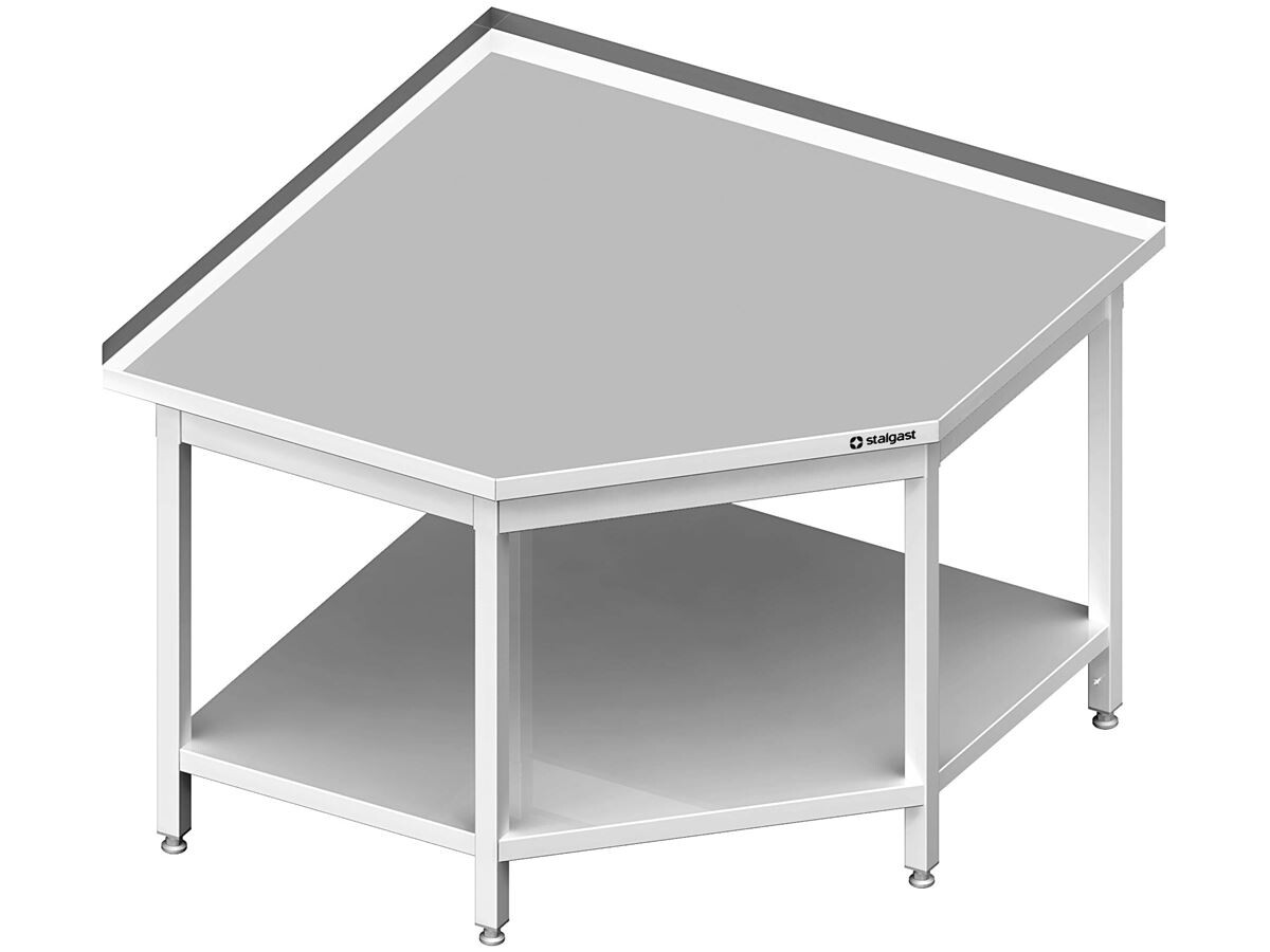 Eckarbeitstisch PROFI Edelstahl mit Grundboden ohne Aufkantung 600x600x850 mm fest verschweißt