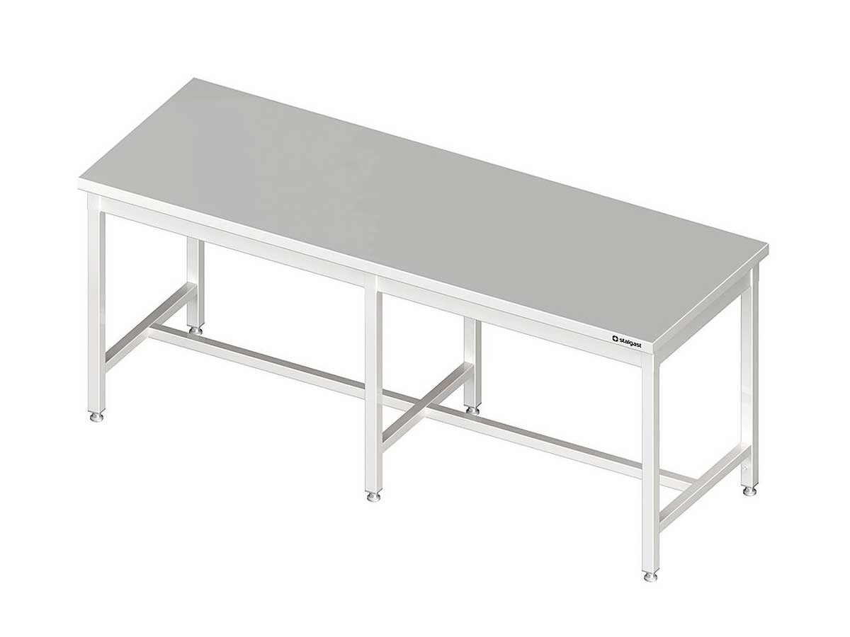 Zentralarbeitstisch PROFI Edelstahl mit mittiger Strebe ohne Aufkantung 2100x800x850 mm verschweißt