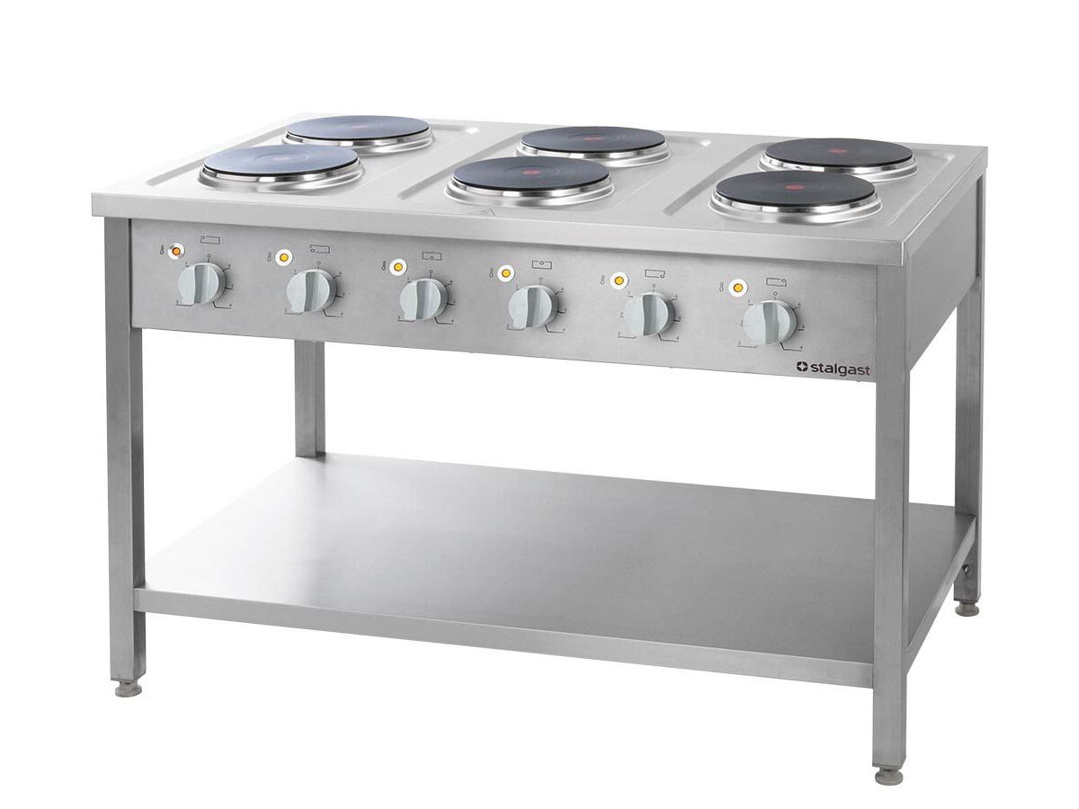 Stalgast Serie 700 ND Elektroherd, 6 Kochstellen Ø 220 mm, 15,6 kW, Standgerät, BTH 1200 x 700 x 850 mm
