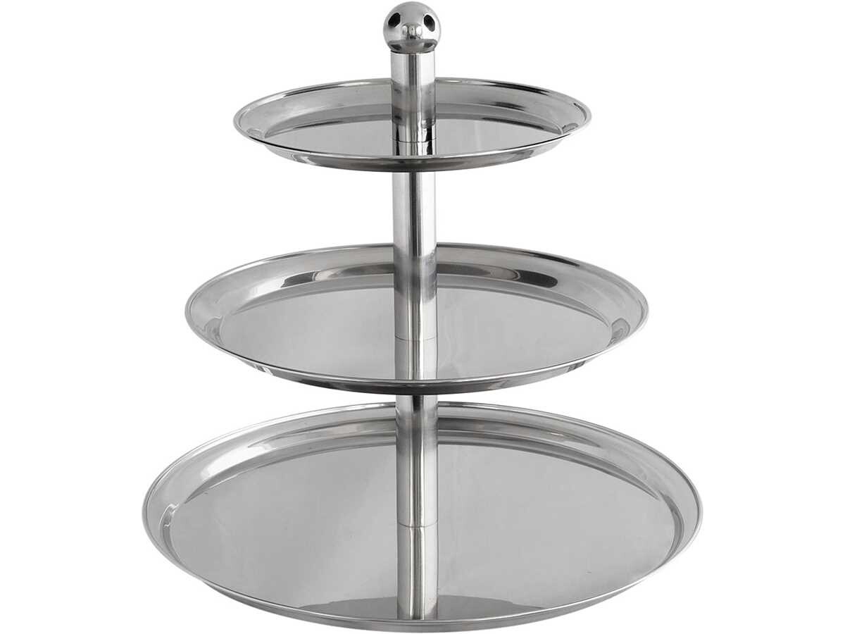 Etagere mit Kugelgriff, 3-stufig, Höhe 50 cm, aus Edelstahl, BTH 0 x 0 x 500 mm