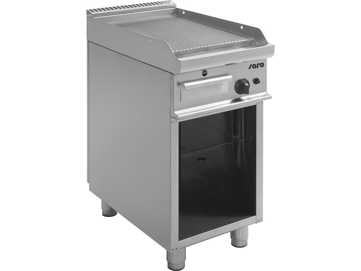 Saro E7/KTG1BAR Gas Grilllplatte, gerillt Grillfläche, offener Unterbau, 6 kW, BTH 400 x 700 x 850 mm
