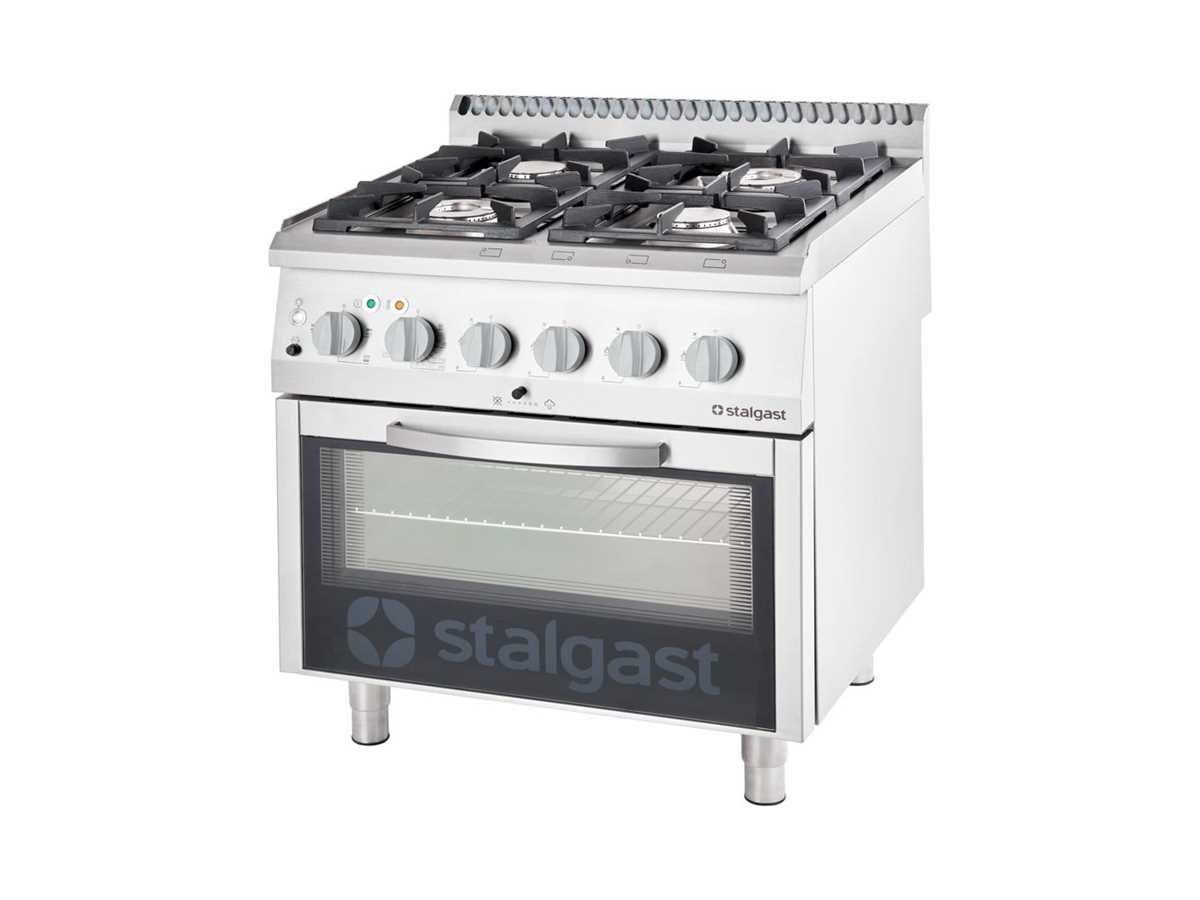 Stalgast Serie 700, Gasherd 4 Brenner mit Umluft Elektrobackofen, 400V/ 22,5 kW, BTH 800 x 700 x 850 mm