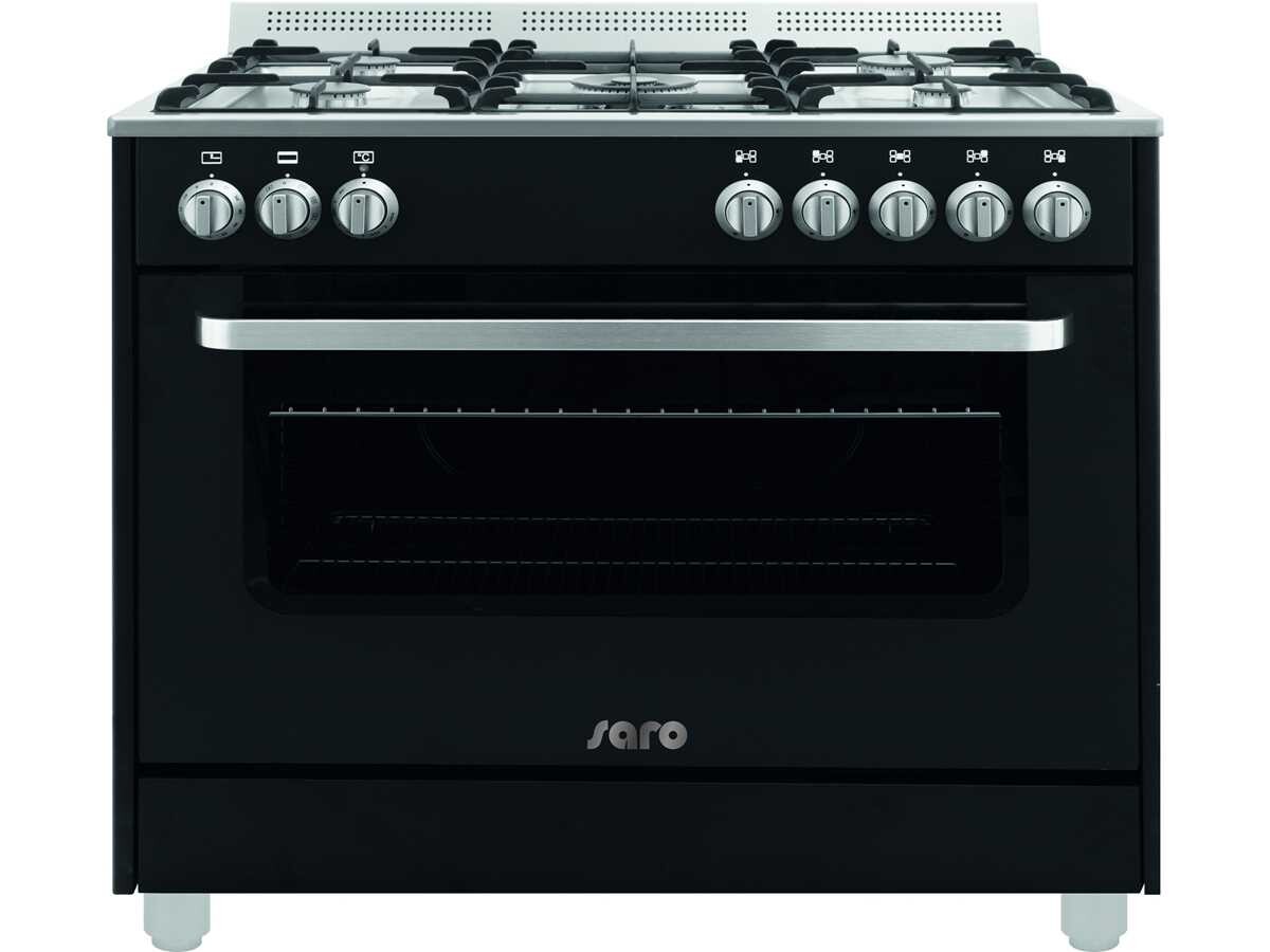 Saro Semiprofessionelle Multifunktionsherd schwarz, Gasherd 5 Brenner mit Elektrobackofen, 230V/ 11,75 kW, BTH 900 x 600 x 876 mm