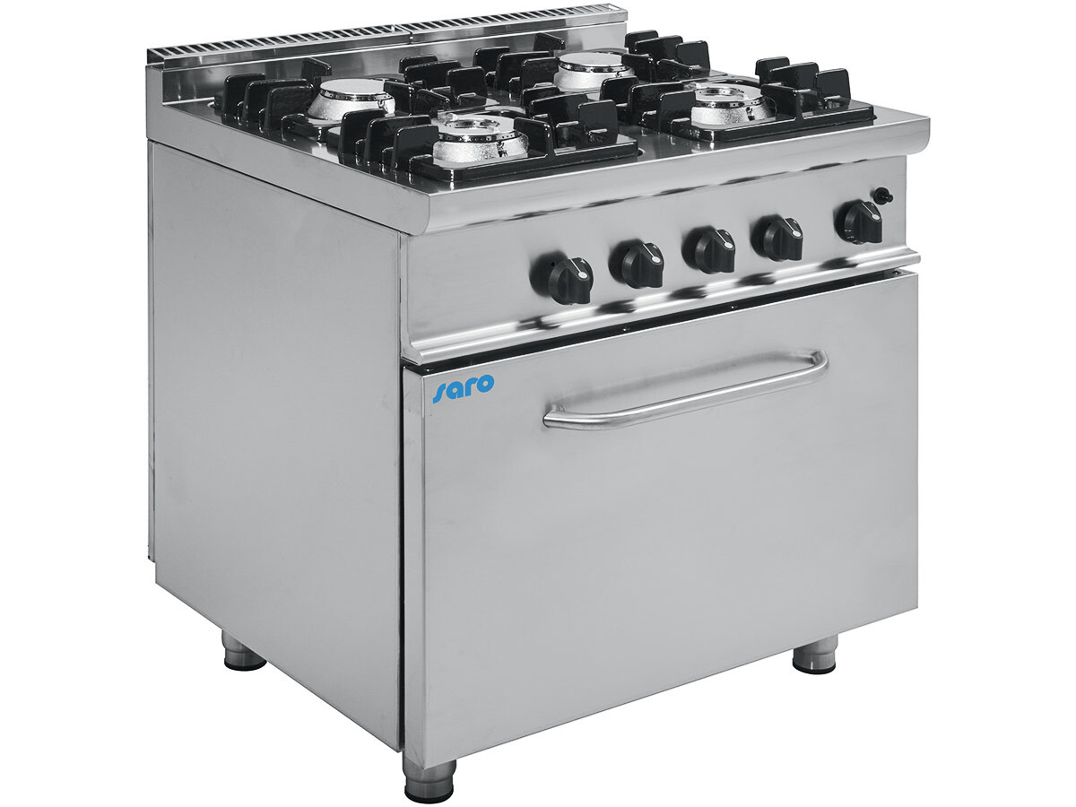 Saro 700er Profi Kochlinie E7/KUPG4LO, Gasherd 4 Brenner mit Gasbackofen 7,9 kW, Kochstellen 24 kW, BTH 800 x 700 x 850 mm