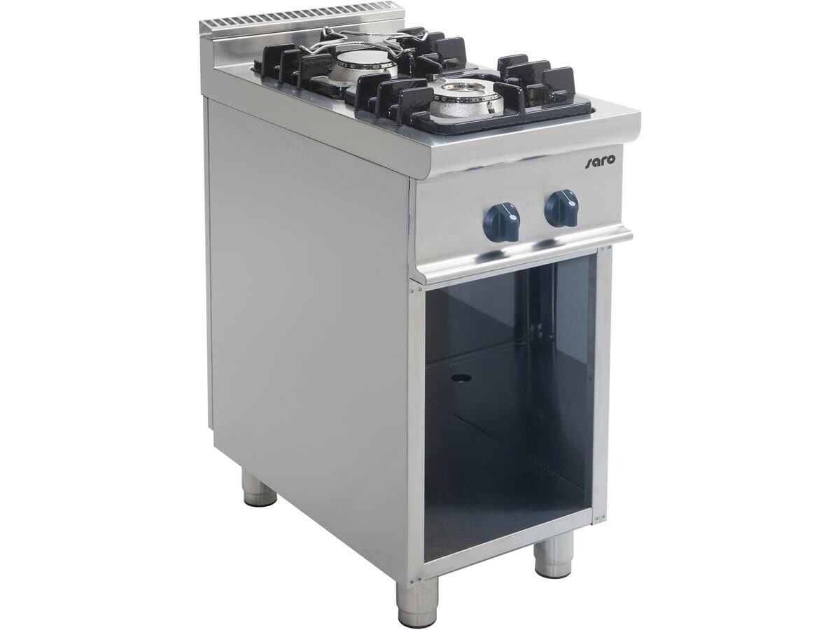 Saro 700er Profi Kochlinie E7/KUPG2BA, Gasherd 2 Brenner mit offenem Unterbau, 12 kW, BTH 400 x 700 x 850 mm