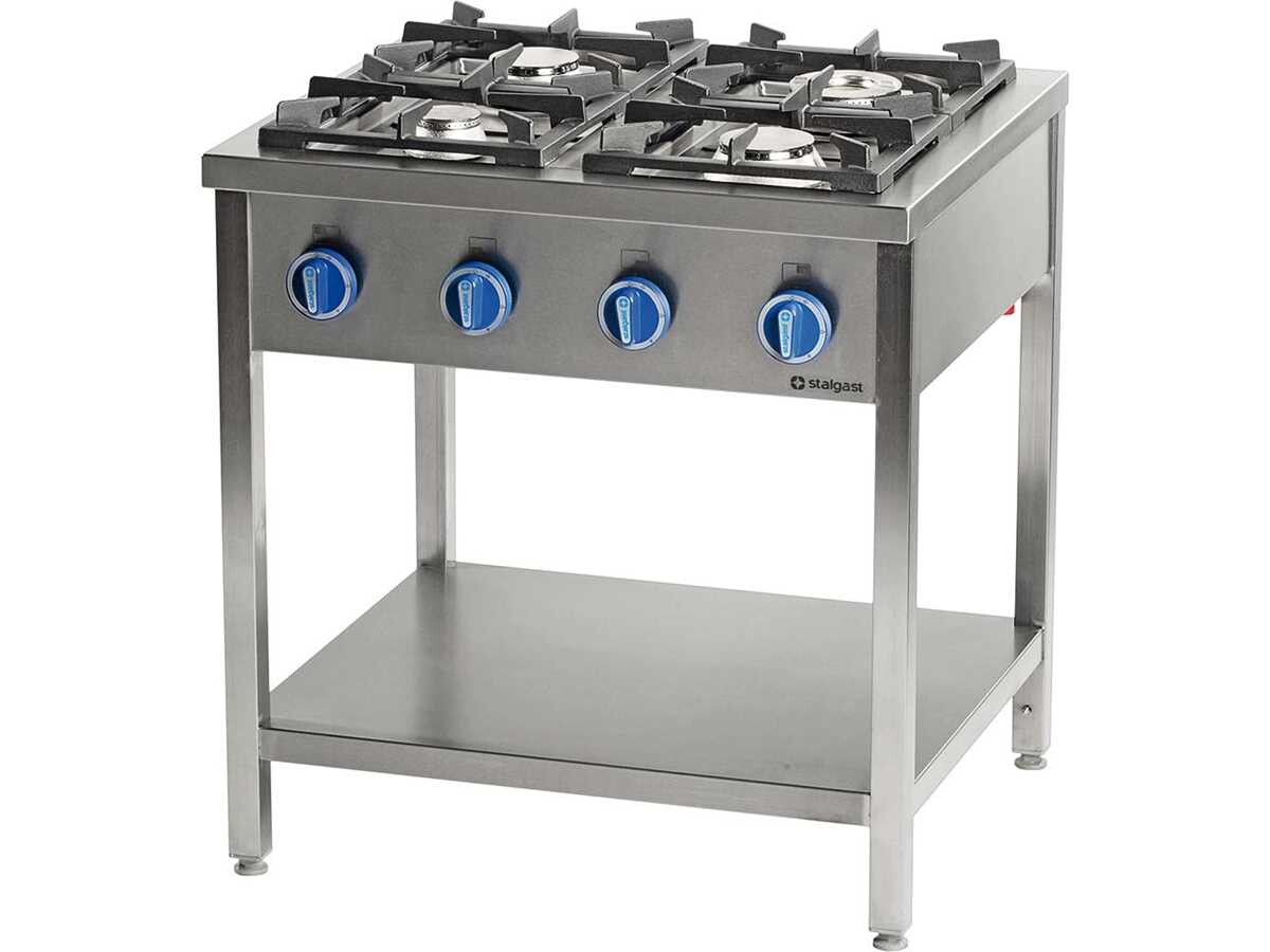 Stalgast Serie 700, Gasherd 4 Brenner mit offenem Unterbau, 22,5 kW, BTH 800 x 700 x 850 mm