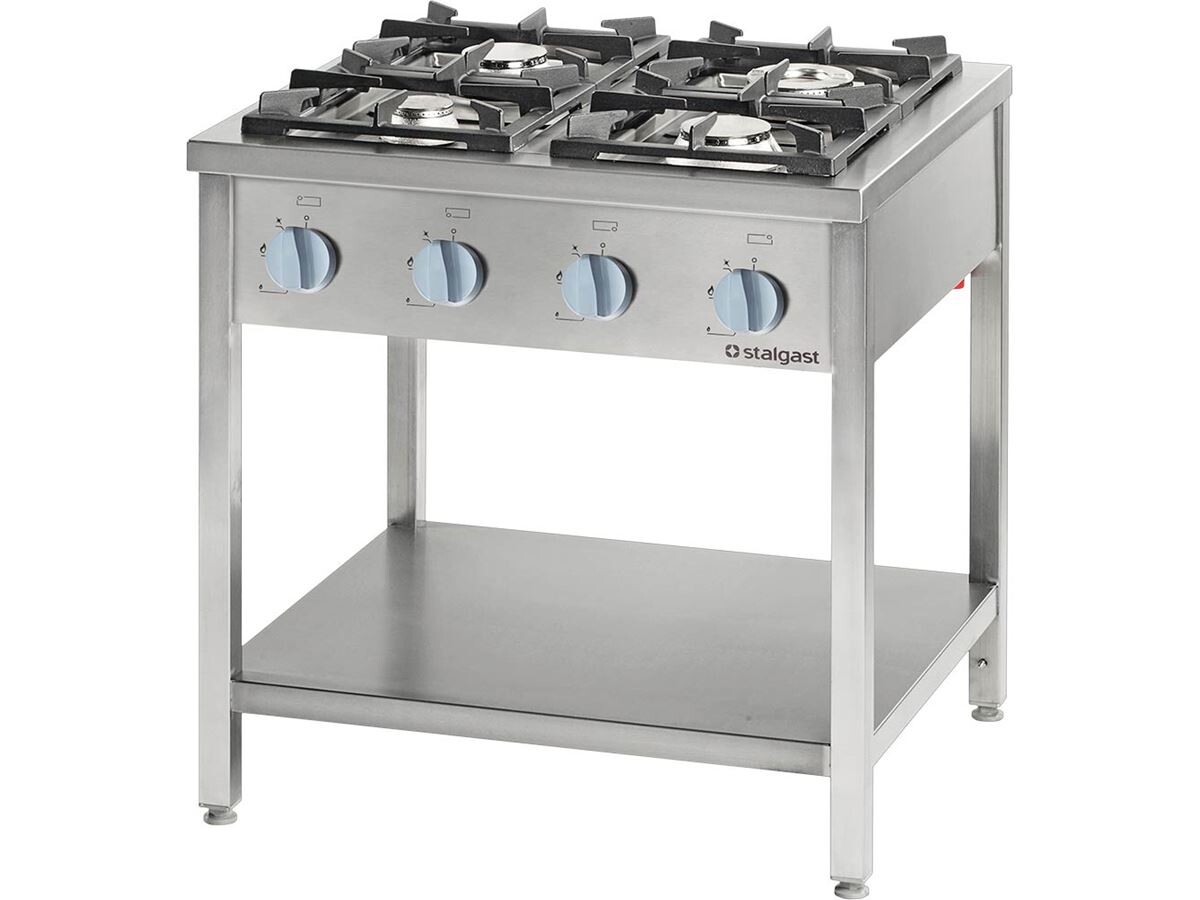 Stalgast Serie 900, Gasherd 4 Brenner mit offenem Unterbau, 36 kW, BTH 900 x 900 x 850 mm