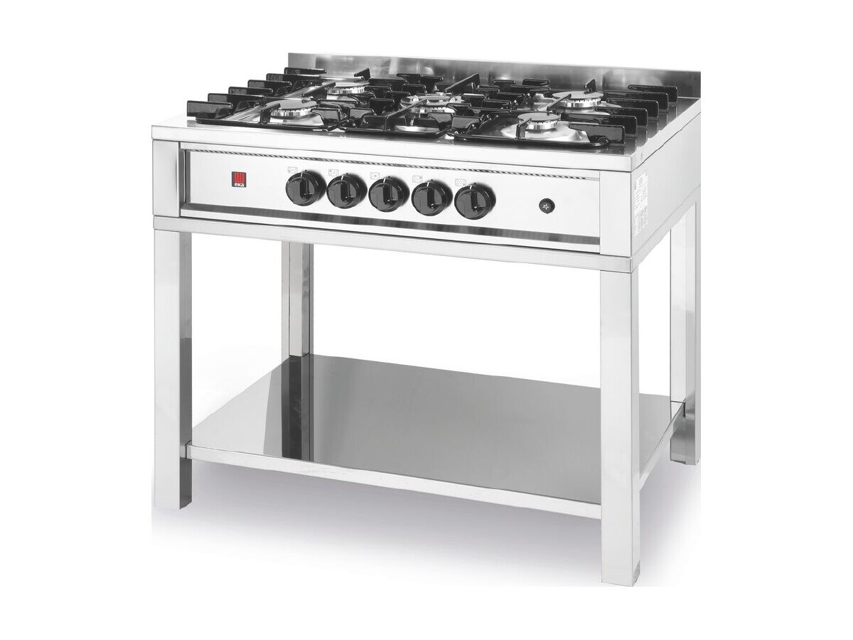 Hendi Kitchen Line, Gasherd 5 Brenner mit offenem Unterbau, 230V/ 14,3 kW, BTH 900 x 600 x 850 mm
