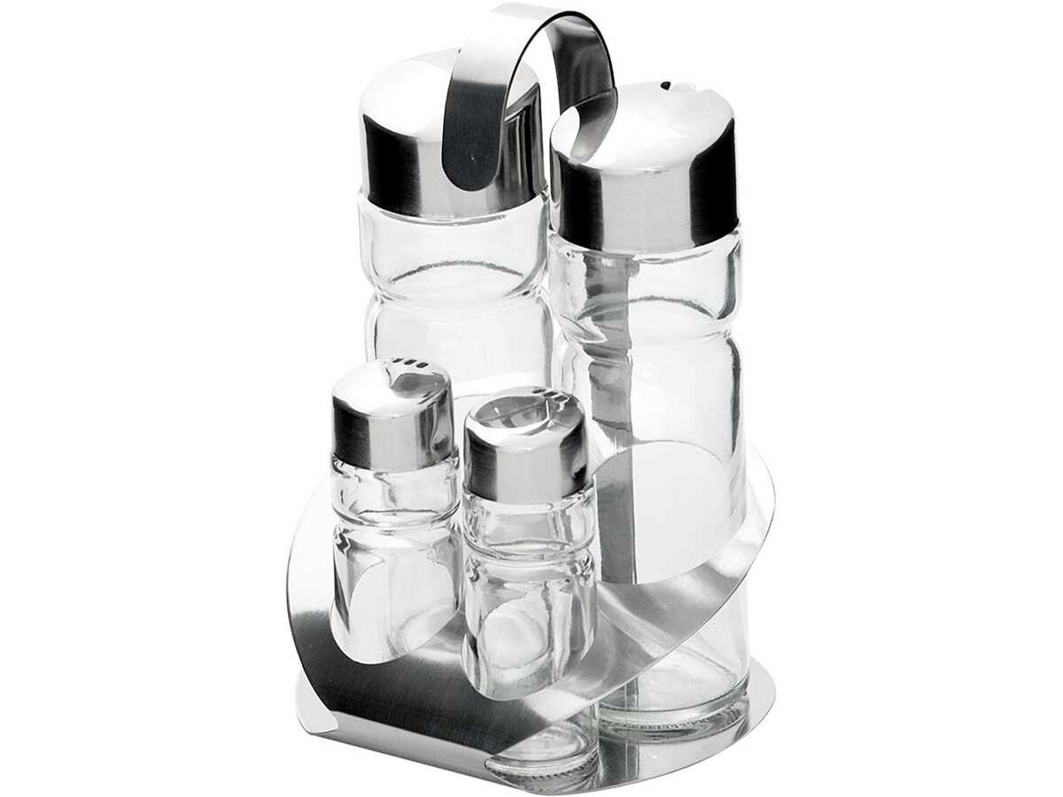 Menage 4-teilig, Salz/Pfeffer/Essig/Öl, Höhe 115 mm, Salzstreuer, BTH 120 x 115 x 180 mm