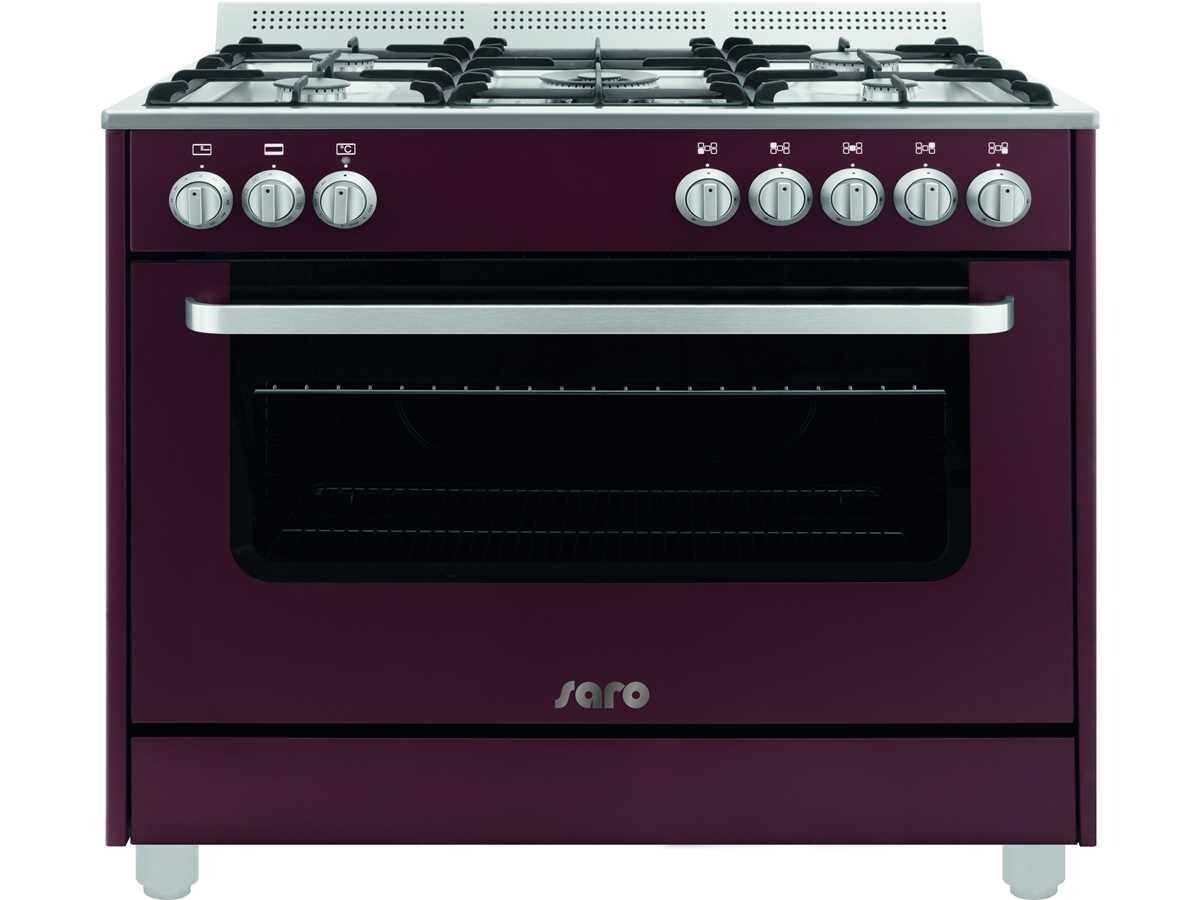 Saro Semiprofessionelle Multifunktionsherd bordeaux, Gasherd 5 Brenner mit Elektrobackofen, 230V/ 11,75 kW, BTH 900 x 600 x 876 mm