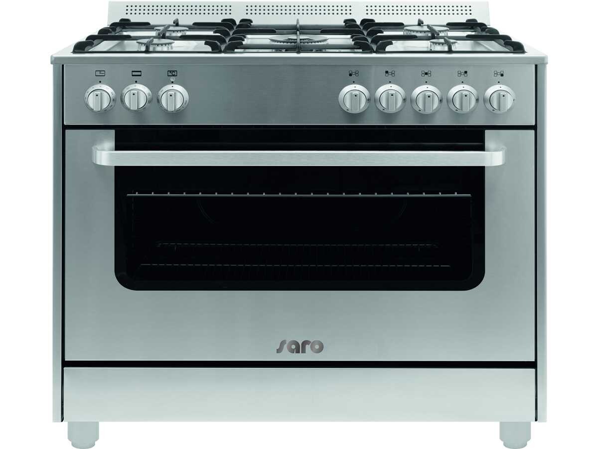 Saro Semiprofessionelle Multifunktionsherd Edelstahl, Gasherd 5 Brenner mit Elektrobackofen, 230V/ 11,75 kW, BTH 900 x 600 x 876 mm