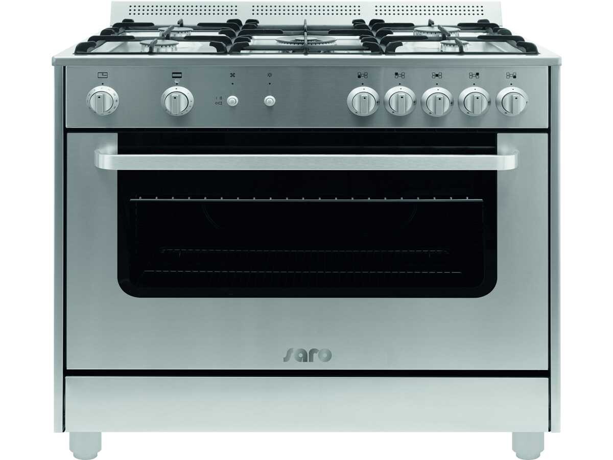 Saro Semiprofessionelle Multifunktionsherd Edelstahl, Gasherd 5 Brenner mit Gasbackofen 1,8 kW, Kochstellen 11,75 kW, BTH 900 x 600 x 876 mm