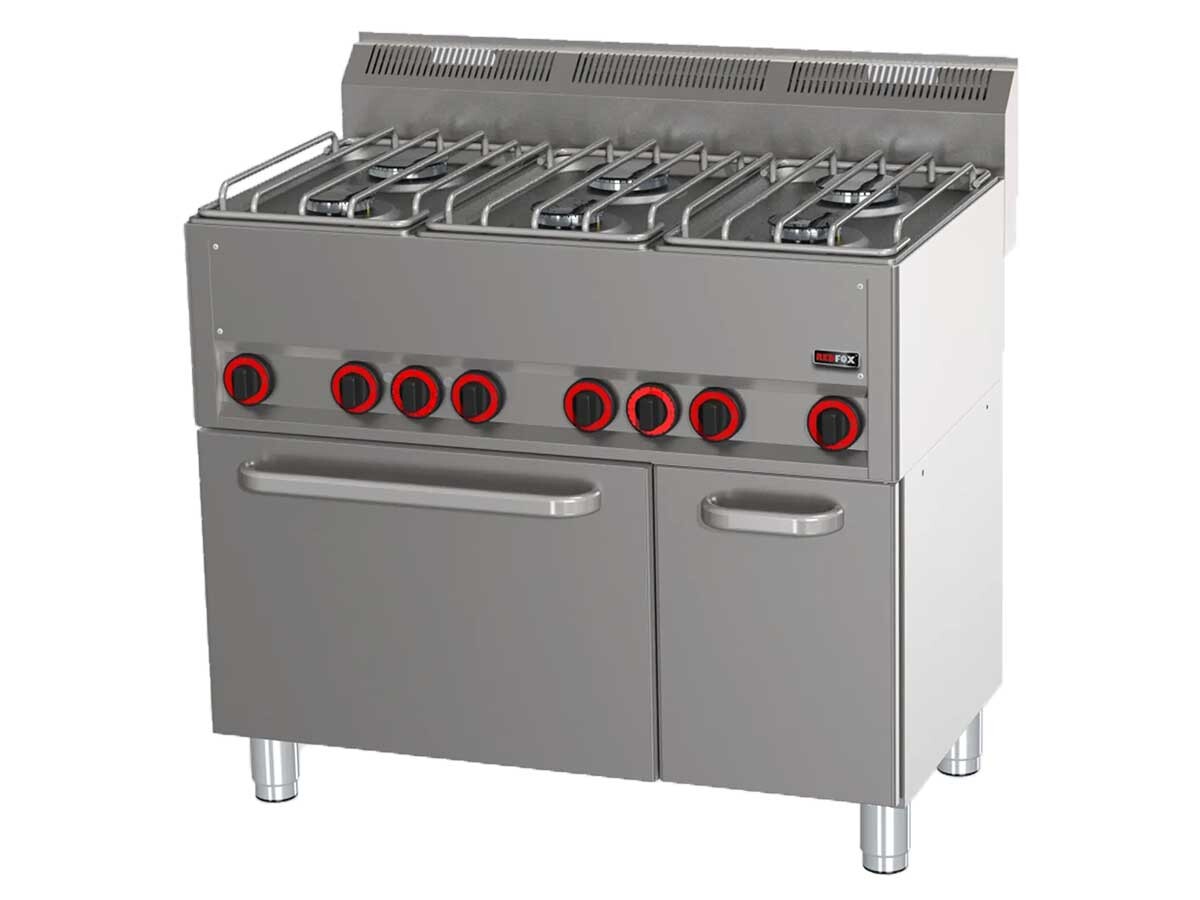 Redfox SPT 90 GL Gasherd mit 6 Brenner & Backofen, 19,8 KW, Piezo, 988 x 609 x 900 mm