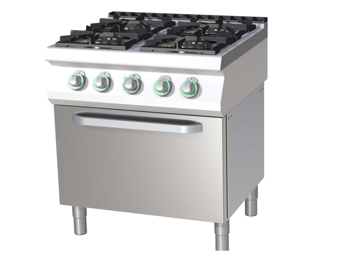 RM Gastro SPT 780/11 GE, Gasherd 4 flammig, 27 kW, mit Elektrobackofen, BTH 800 x 730 x 900mm