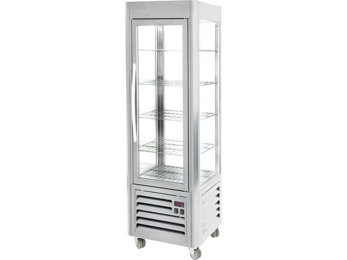 ROLLER GRILL Präsentationsvitrine PAT4, silber, mit Innenbeleuchtung, BTH 600 x 630 x 1850 mm