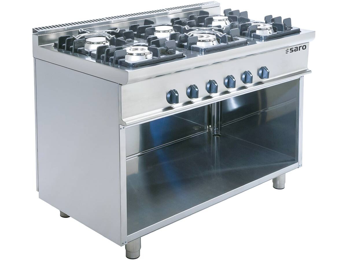 Saro 700er Profi Kochlinie E7/KUPG6BA, Gasherd 6 Brenner mit offenem Unterbau, 36 kW, BTH 1200 x 700 x 850 mm