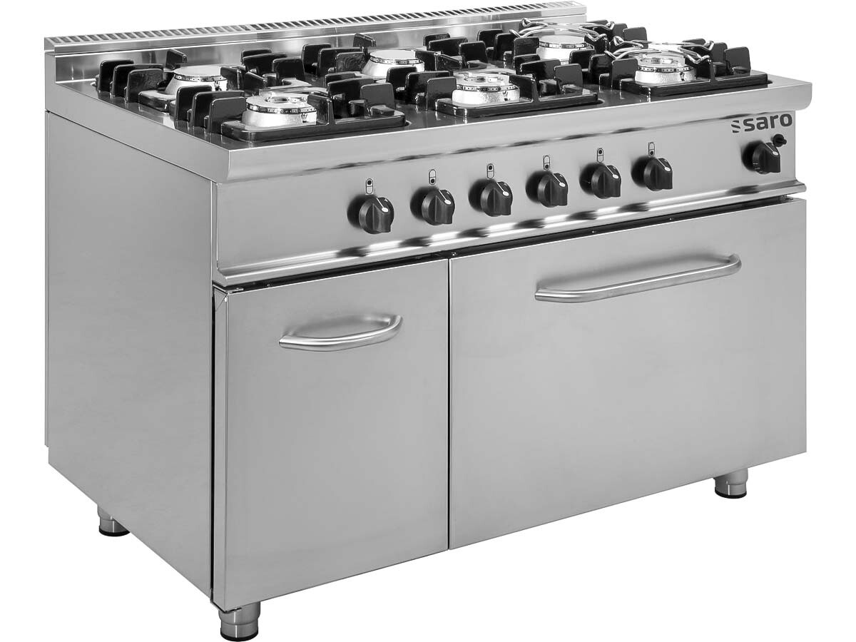 Saro 700er Profi Kochlinie E7/KUPG6LN, Gasherd 6 Brenner mit Gasbackofen 7,9 kW, Kochstellen 36 kW, BTH 1200 x 700 x 850 mm