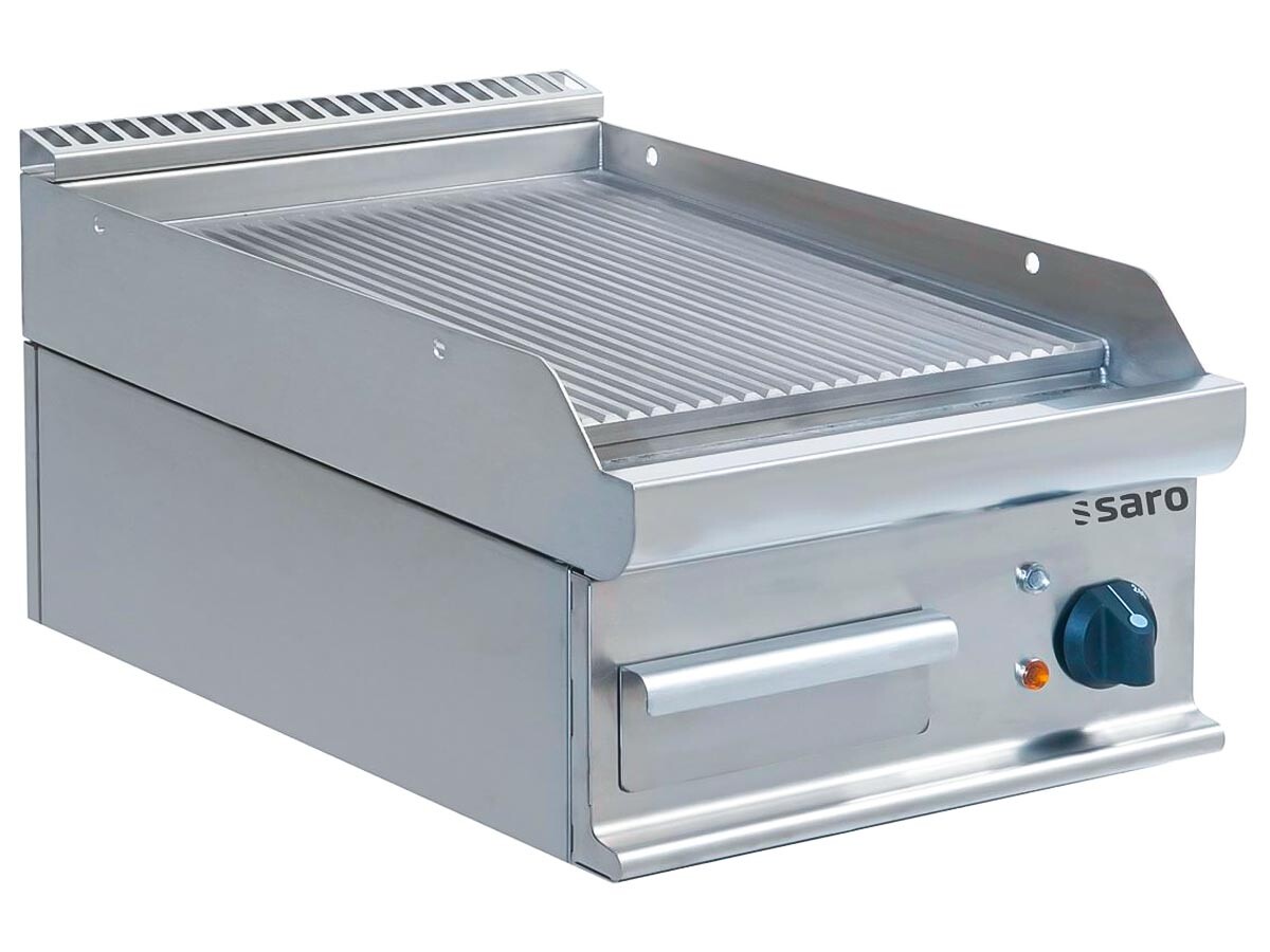 Saro E7/KTE1BBR Elektro Grillplatte, gerillte Grillfläche, Auftischgerät, 400V 5,4kW, BTH 400 x 700 x 270 mm