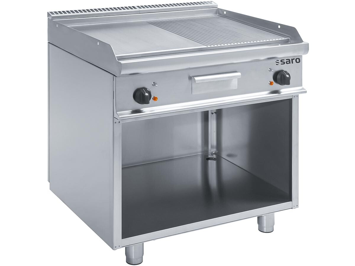Saro E7/KTE2BAM Elektro Grillplatte, 1/2 gerillt und 1/2 glatt, offener Unterbau, 400V 10,8kW, BTH 800 x 700 x 850 mm