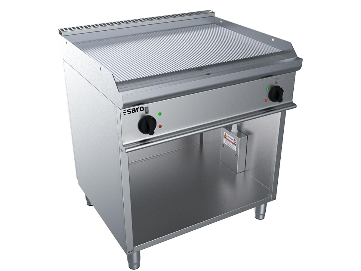Saro E7/KTE2BAR Elektro Grillplatte, gerillte Grillfläche, offener Unterbau, 400V 10,8kW, BTH 800 x 700 x 850 mm
