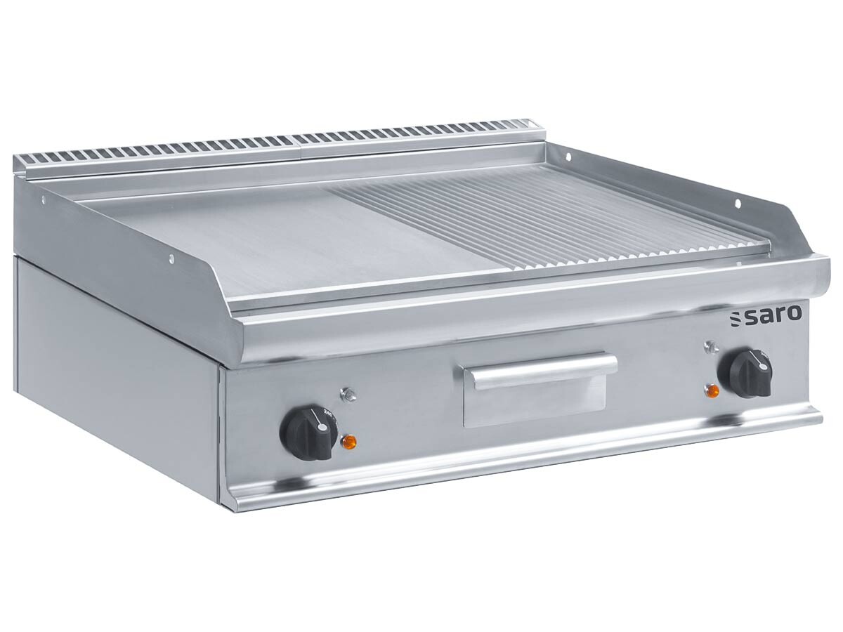 Saro E7/KTE2BBM Elektro Grillplatte, 1/2 gerillt und 1/2 glatt, Auftischgerät, 400V 10,8kW, BTH 800 x 700 x 270 mm