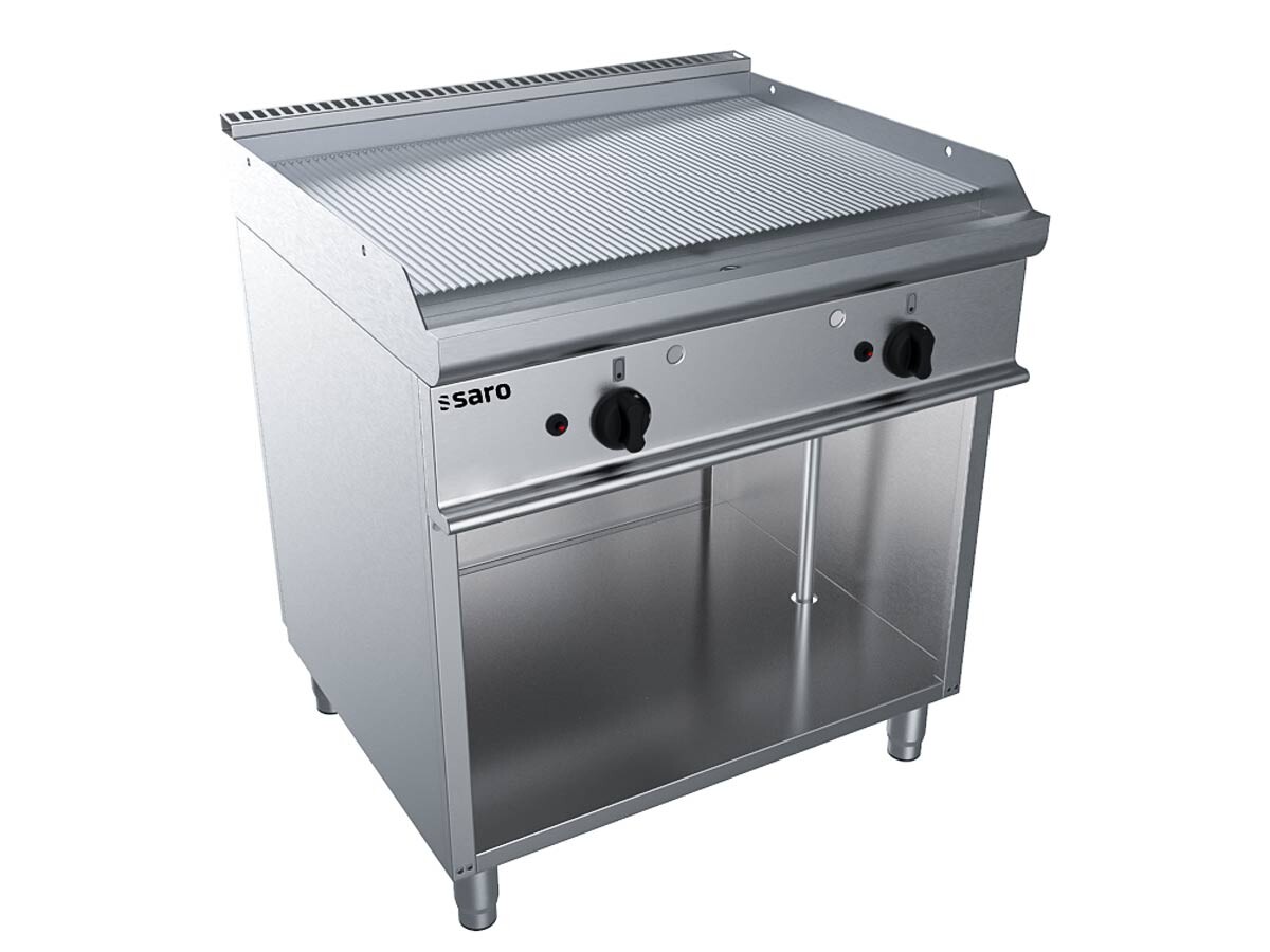 Saro E7/KTG2BAR Gas Griddleplatte, gerillte Grillfläche, offener Unterbau, 12 kW, BTH 800 x 700 x 850 mm