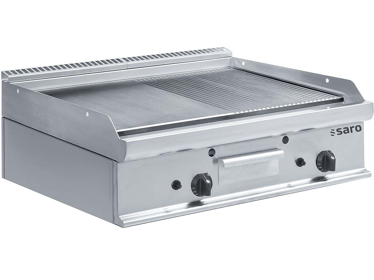 Saro E7/KTG2BBM Gas Grillplatte, 1/2 glatt und 1/2 gerillt, Auftischgerät, 12 kW, BTH 800 x 700 x 270 mm