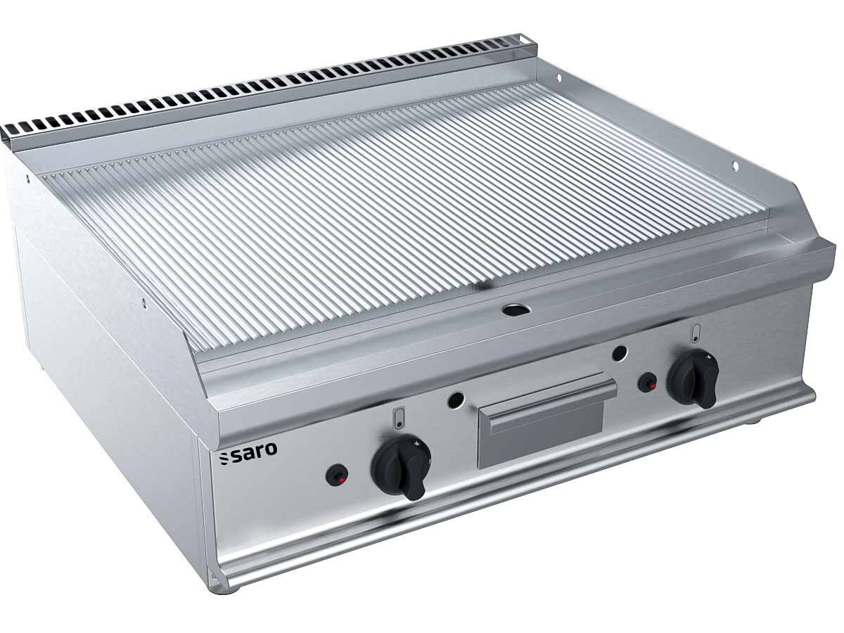 Saro E7/KTG2BBR Gas Grillplatte, gerillte Grillfläche, Auftischgerät, 12 kW, BTH 800 x 700 x 270 mm