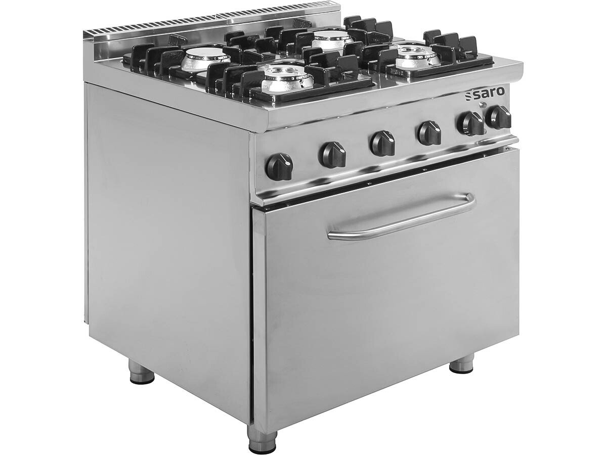 Saro 700er Profi Kochlinie E7/KUPG4LE, Gasherd 4 Brenner mit Elektrobackofen, 400V/ 24 kW, BTH 800 x 700 x 850 mm