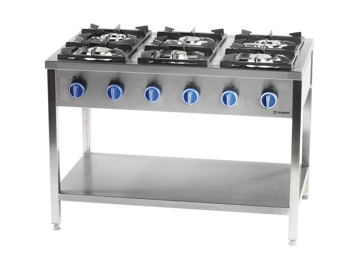 Stalgast Serie 700, Gasherd 6 Brenner mit offenem Unterbau, 32,5 kW, BTH 1200 x 700 x 850 mm