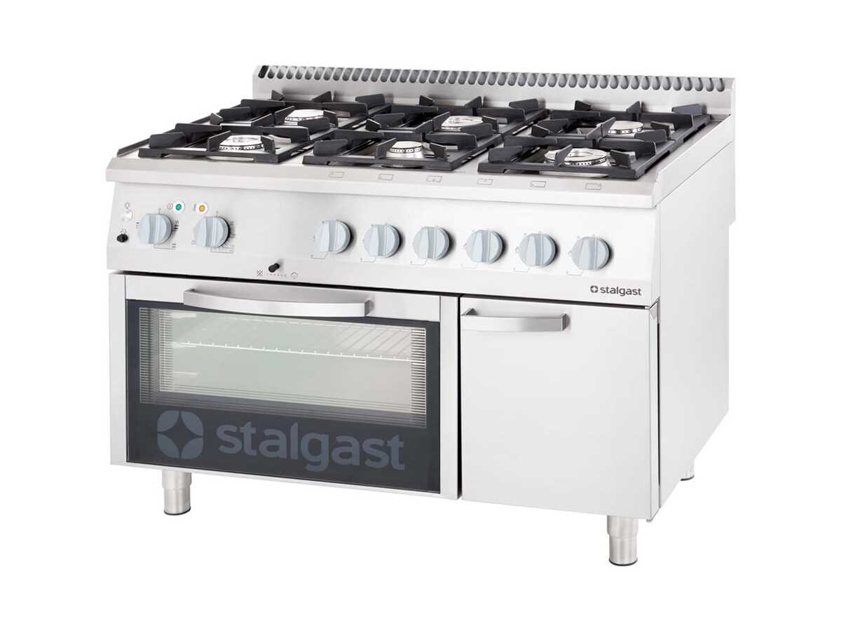 Stalgast Serie 700, Gasherd 6 Brenner mit Umluft Elektrobackofen, 400V/ 32,5 kW, BTH 1200 x 700 x 850 mm