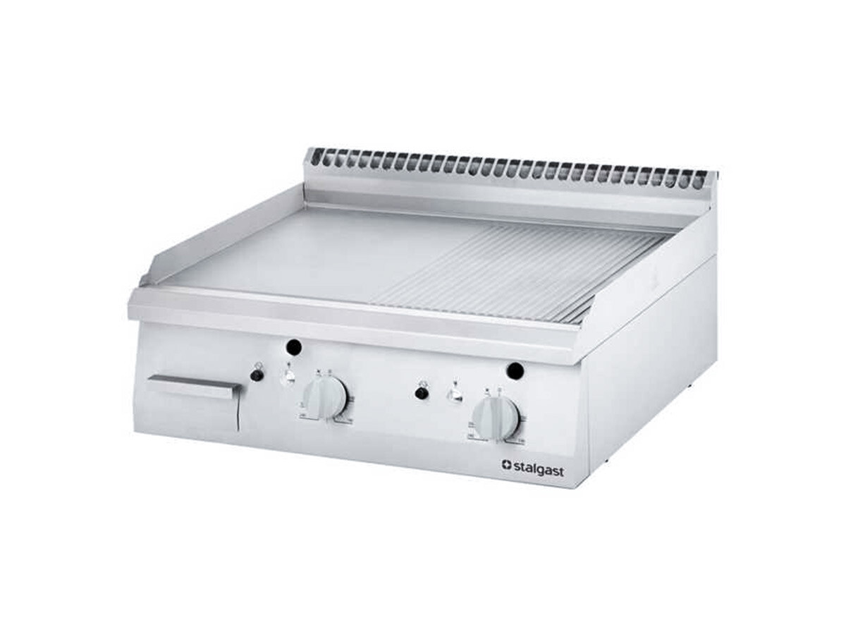 Stalgast Serie 700 ND Gas Grillplatte, 1/2 glatt 1/2 gerillt, Auftischgerät, 13 kW, BTH 800 x 700 x 250 mm