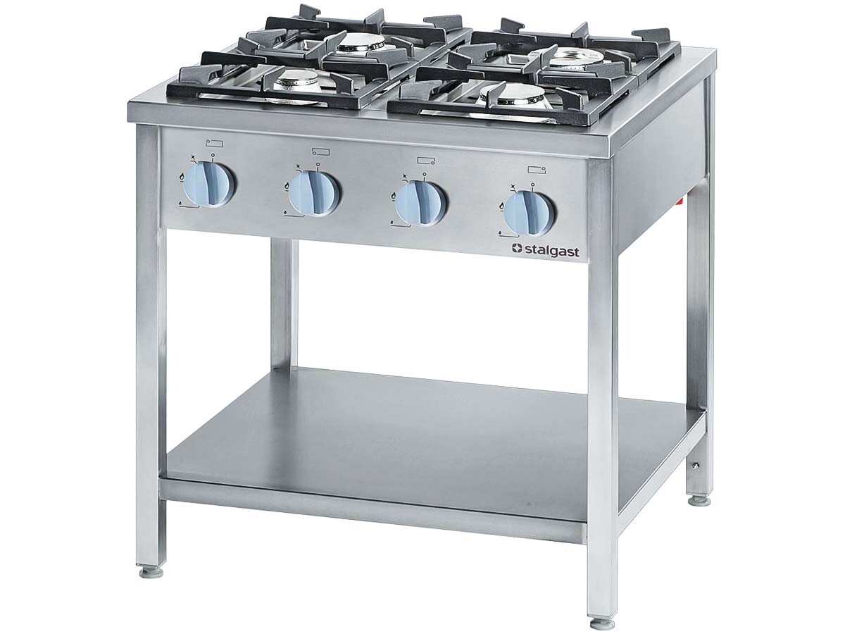 Stalgast Serie 900 Gasherd, 4-Brenner, 24 kW, G20, Pilotflamme, BTH 900 x 900 x 850 mm