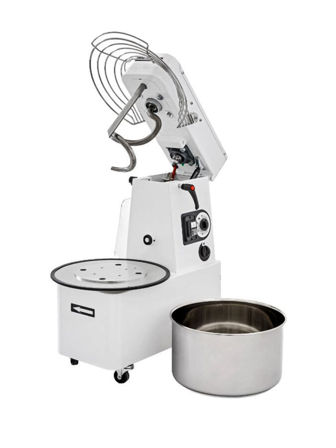 Prismafood IVR 40 Teigknetmaschine 35 kg Teig, 41 Liter, mit stufenloser Geschwindigkeitsregelung, aufklappbarem Rührwerk und abnehmbaren Kessel