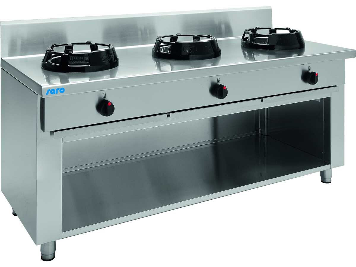 Saro CC/03 Gas Wokherd, 3 Brenner, 63 kW, mit Unterbau, BTH 1800 x 700 x 850 mm